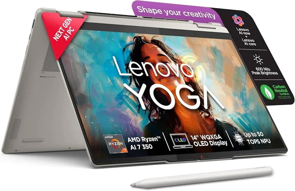 Lenovo YOGA 7 14 2-IN-1 AMD Ryzen™ AI 5 430 512GB SSD 16GB 14" WUXGA (1920x1200) OLED TOUCHSCREEN WIN11 SEASHELL Backlit Keyboard